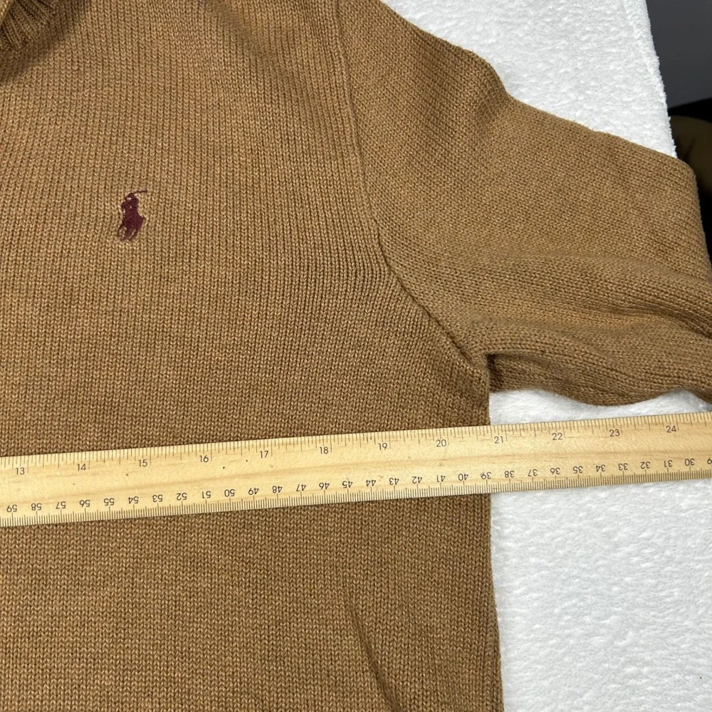 Polo Ralph Lauren Button Mock Neck Sweater Mens S Tan Brown Cotton Pullover Logo